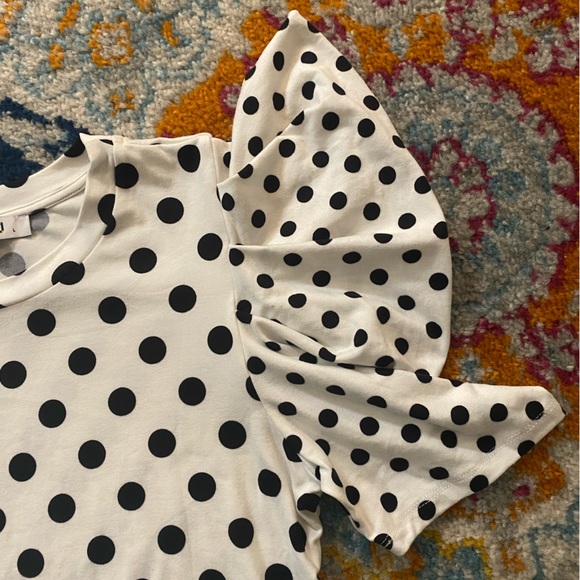 SOLD! NEW! Boutique White & Black Polka Dots Layered Ruffle Sleeve Top L - Picture 7 of 14